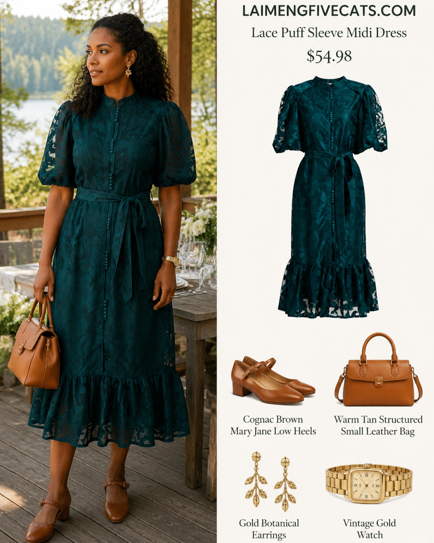 Green Lace Button Front Midi Dress | Elegant Garden Dress