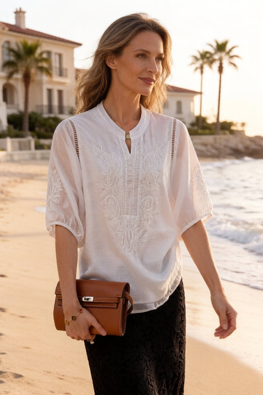 Women's V Neck Lace Tops 1/2 Sleeve Blouse