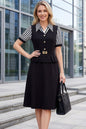 Women's Lapel V-Neck Pocket Short Sleeve Midi Dress - LAI MENG FIVE CATS