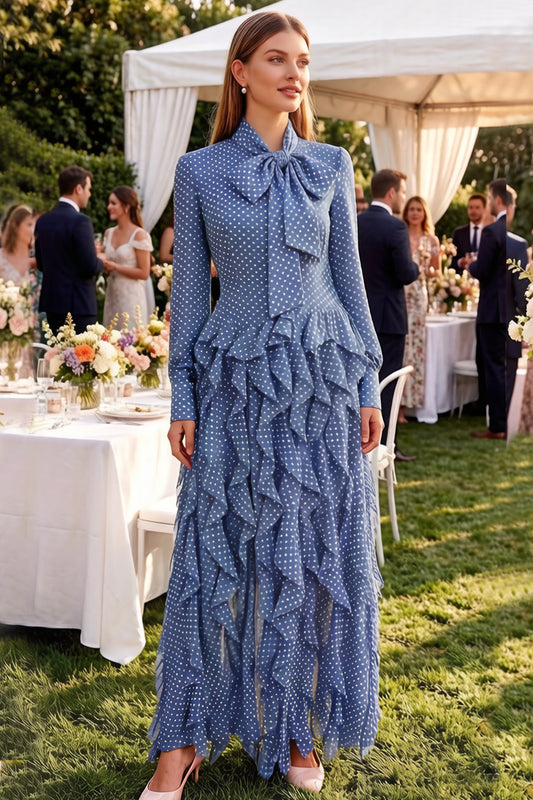 Romantic Polka Dot Chiffon Maxi Dress