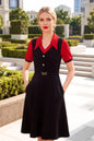 Women's Lapel V-Neck Pocket Short Sleeve Midi Dress - LAI MENG FIVE CATS