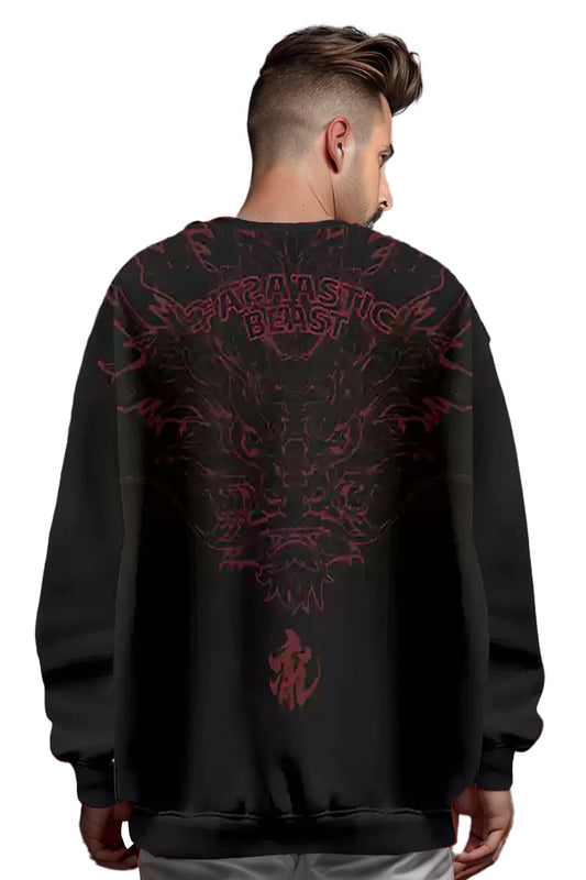 Lightweight Dragon Graphic Print Pullover Sweatshirt