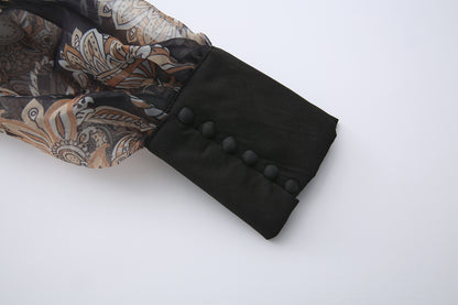 26-Women's Puff Sleeves Floral Print Button Maxi Dress