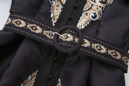 26-Women's Puff Sleeves Floral Print Button Maxi Dress