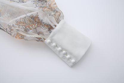 26-Women's Puff Sleeves Floral Print Button Maxi Dress