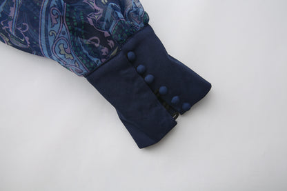 26-Women's Puff Sleeves Floral Print Button Maxi Dress