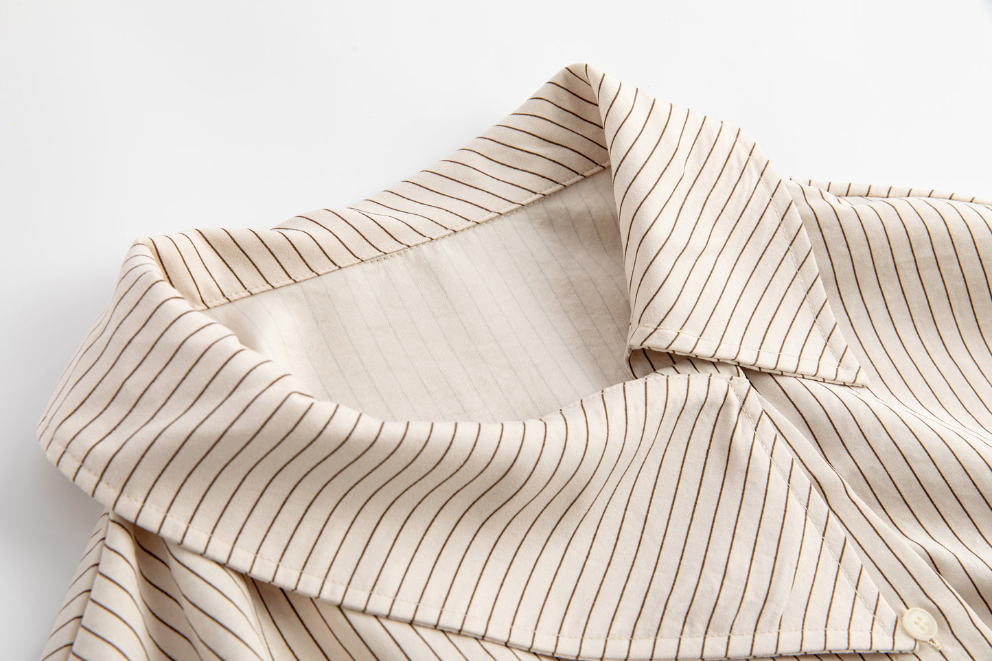 Women’s Pinstripe Asymmetrical Collar Button-Up Shirt