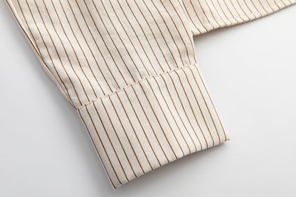 Women’s Pinstripe Asymmetrical Collar Button-Up Shirt