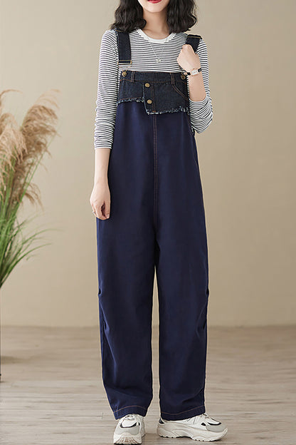 Stretchy Loose Bib Overalls with Pockets