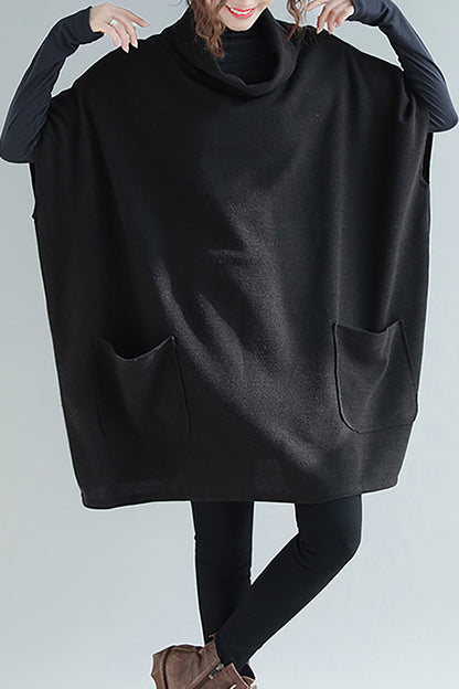 High Collar Loose Pullover Dress with Pocket