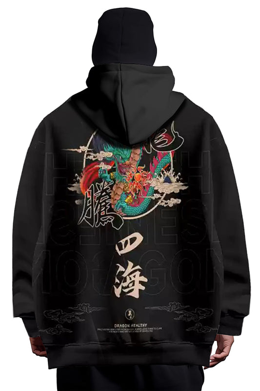 Drawstring Pattern Loose Hoodie with Pocket