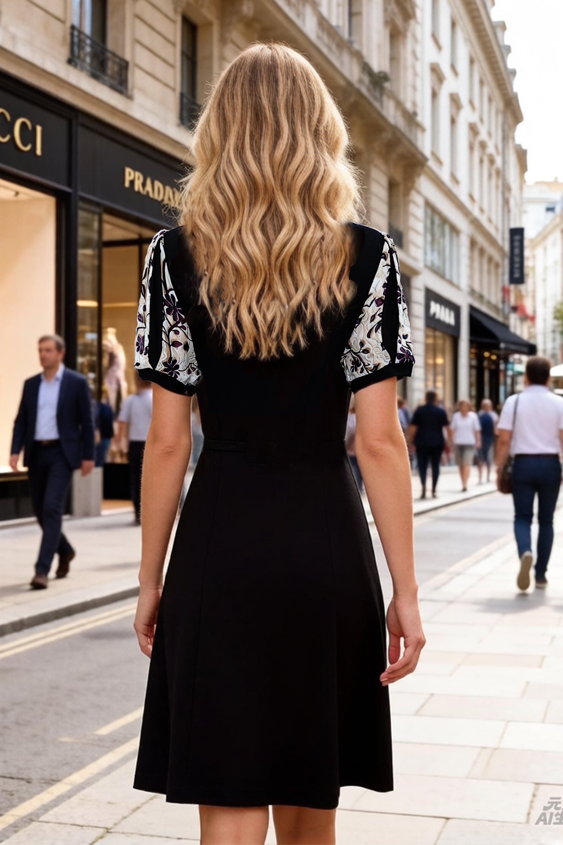Women's Short Sleeve Pocket A-line Stretch Midi Dress - LAI MENG FIVE CATS