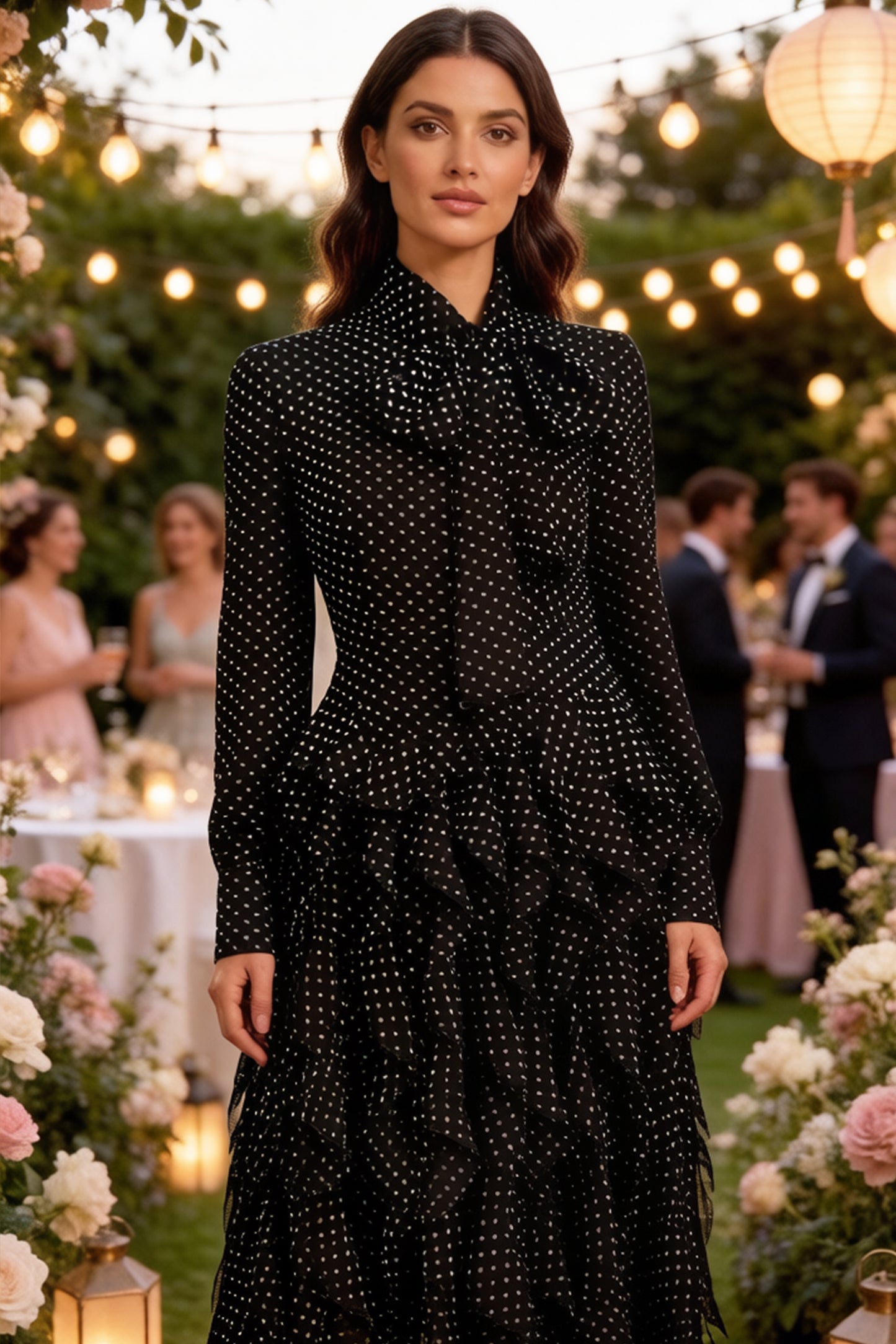 Romantic Polka Dot Chiffon Maxi Dress