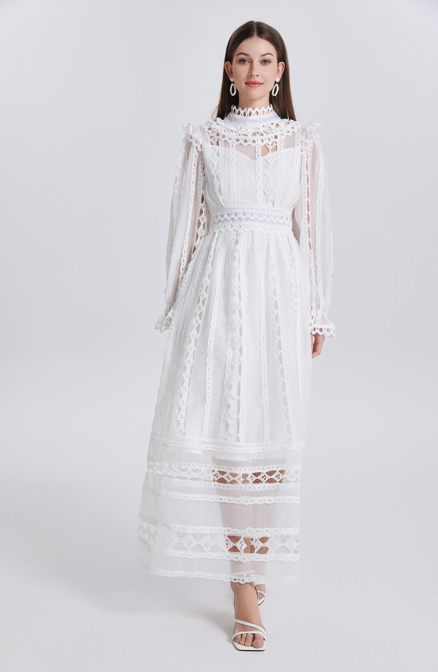 Elegant French-Inspired Lace Hollowed-out Maxi Dress
