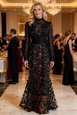 Elegant Sequin Embroidered 3D Floral Maxi Evening Dress