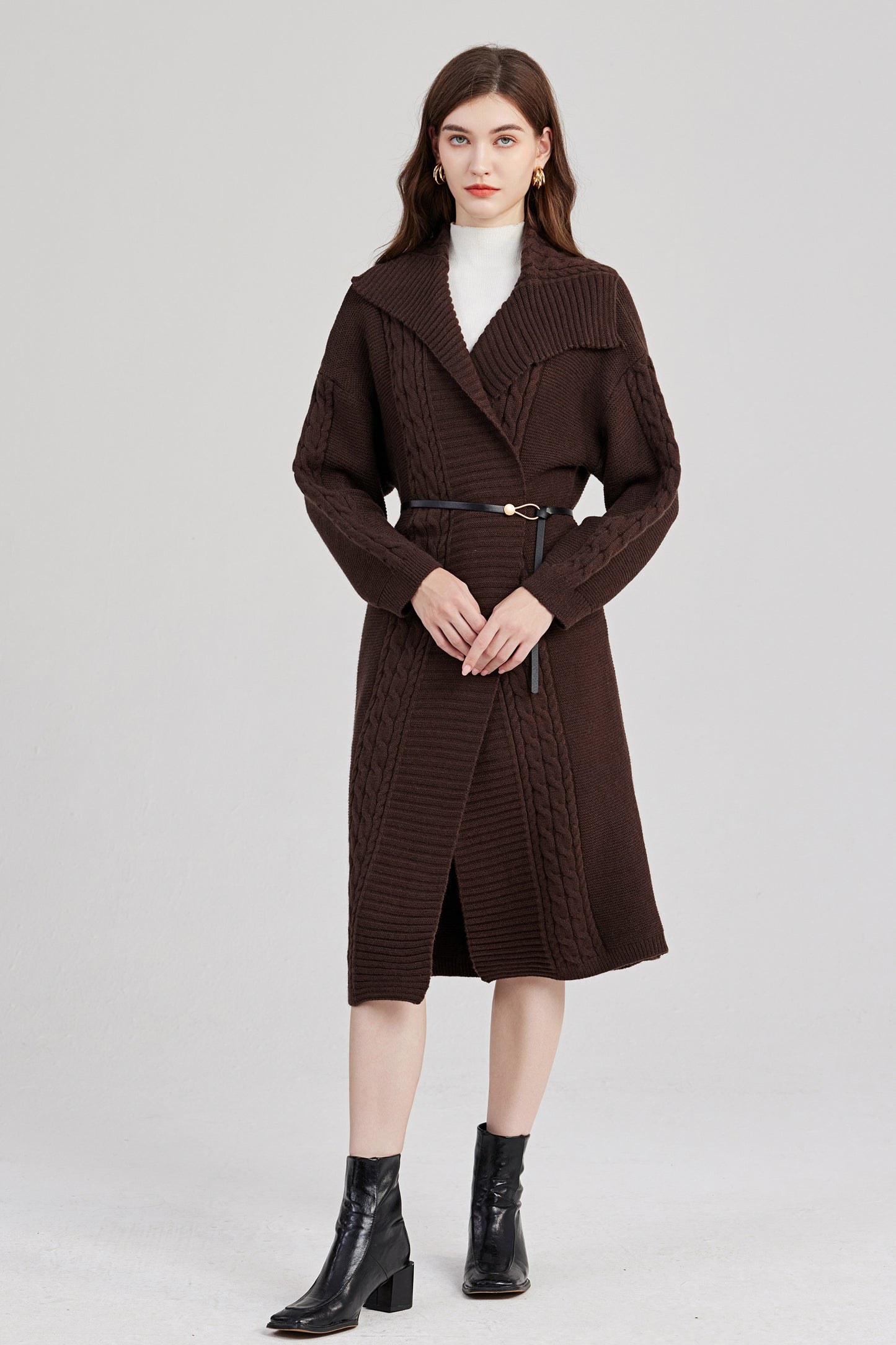 Women's Knit Cardigan Long Sleeve Lapel Casual Solid Classy Sweater Jacket Coat