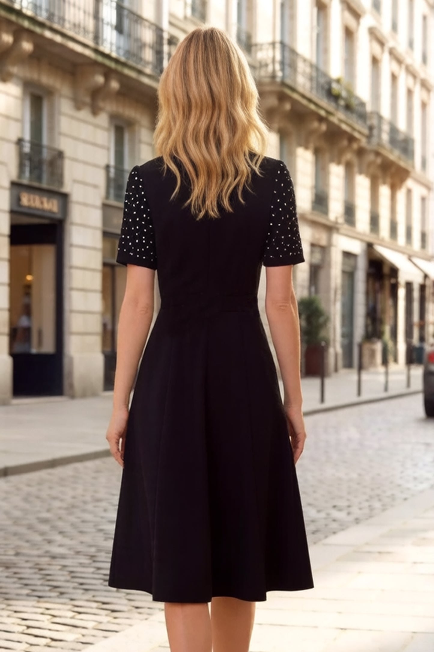 Women's Tie V-Neck Short Sleeve Pocket Midi Dress