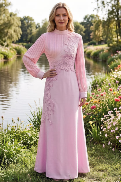 Romantic 3D Flower Lantern Sleeve Maxi Evening Formal Dress