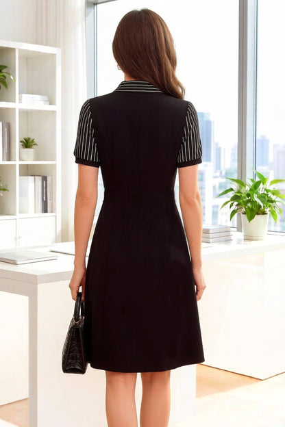 26-Women's Lapel V-Neck  Pockets Midi Dress