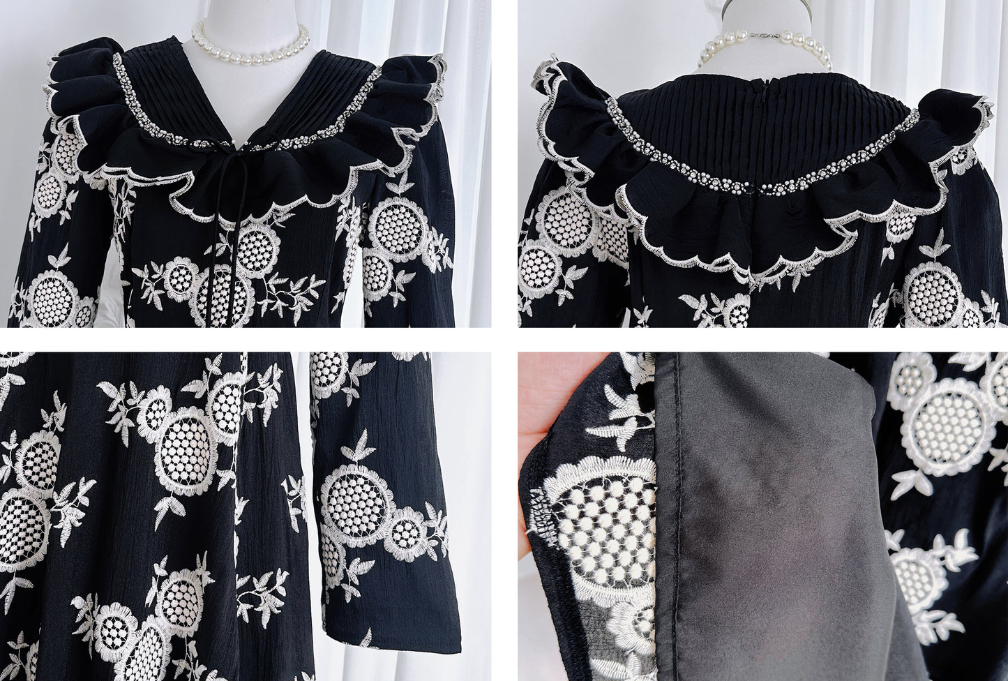French-Inspired Embroidered Ruffled A-line Maxi Dress