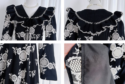 French-Inspired Embroidered Ruffled A-line Maxi Dress