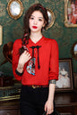 Women's Silk Satin Top Embroidered  Jacquard Shirt