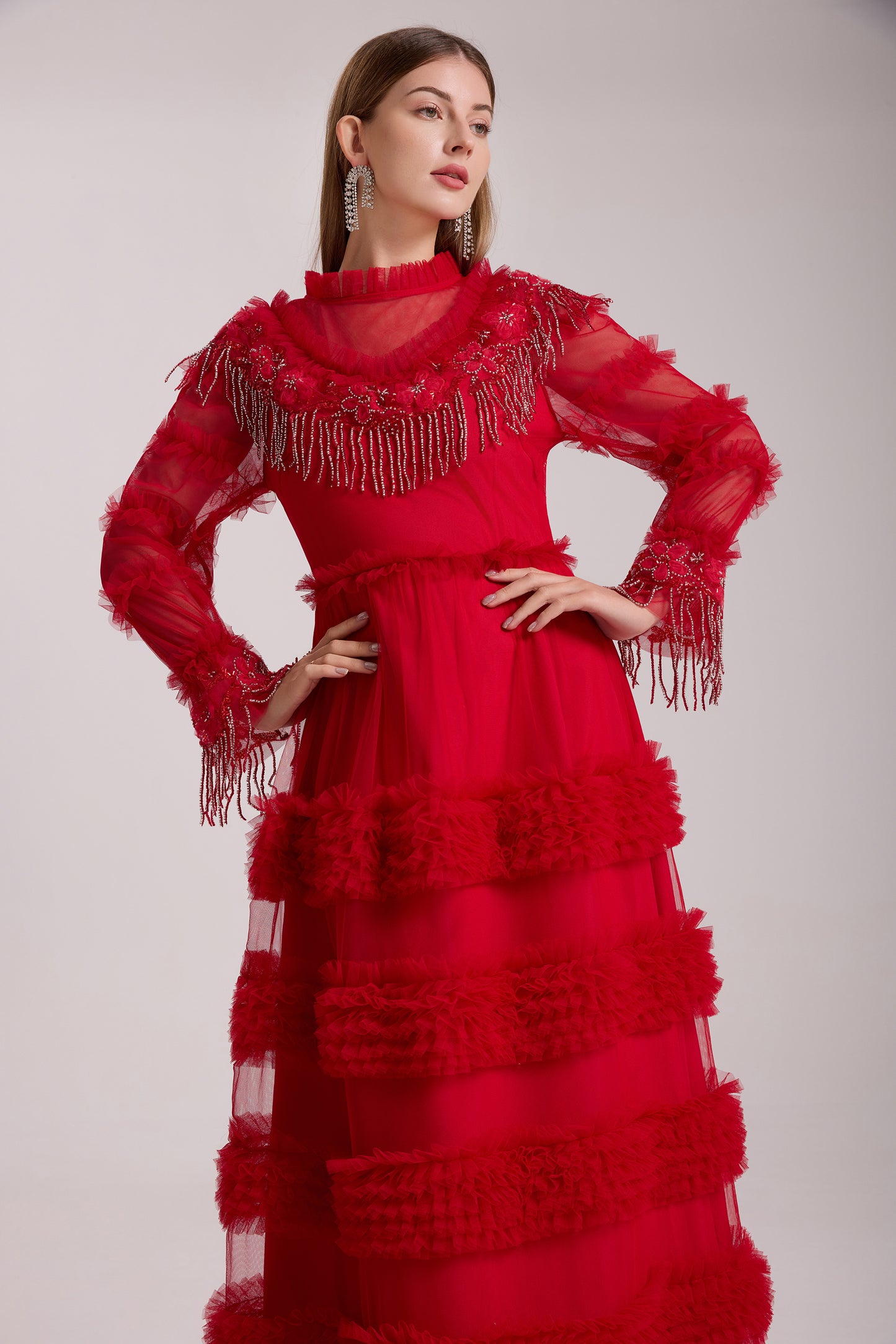 Royal Romance Beads Embroidery Tassels Embellished Cake Dress