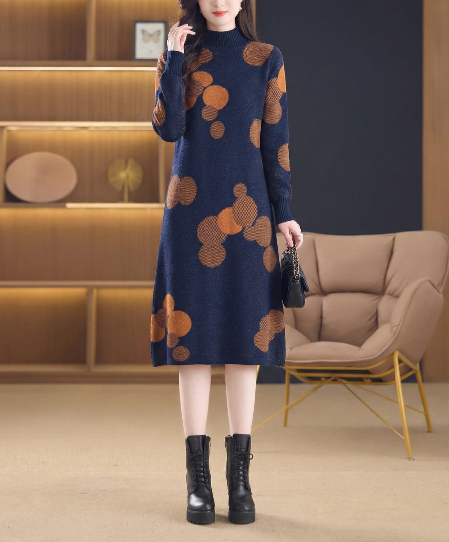 Women's Turtleneck Long Sleeve Knit Sweater Dress