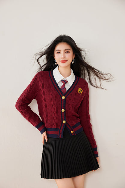 Women's Cable Knit College Style Chunky Sweater