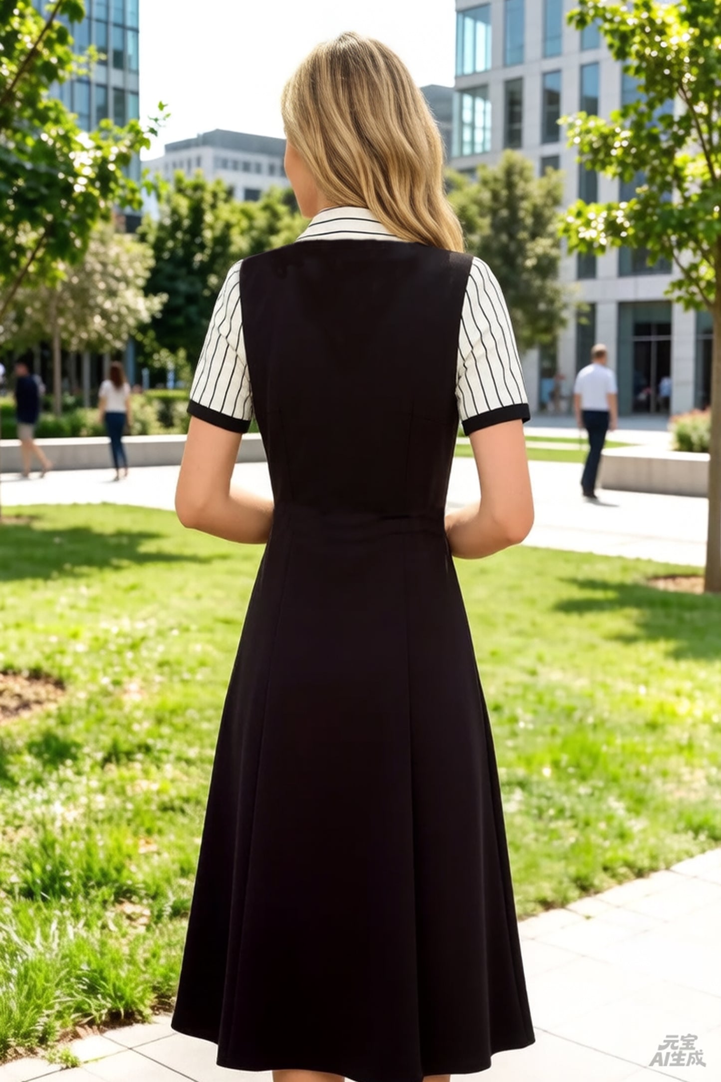 Women's Lapel V-Neck Pocket Short Sleeve Midi Dress - LAI MENG FIVE CATS