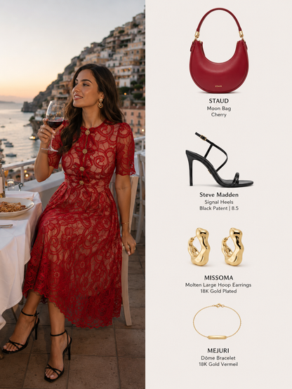 Red Lace Bow Midi Dress – Elegant Romantic Summer Party Dress