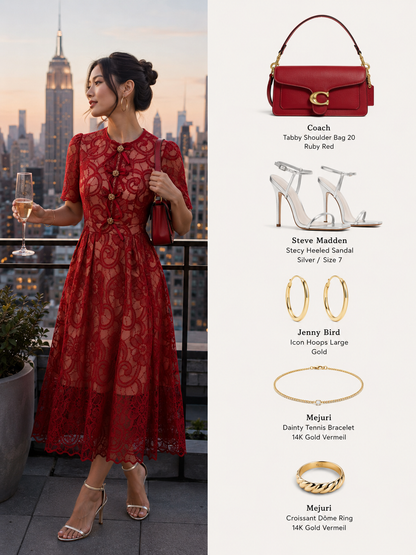 Red Lace Bow Midi Dress – Elegant Romantic Summer Party Dress