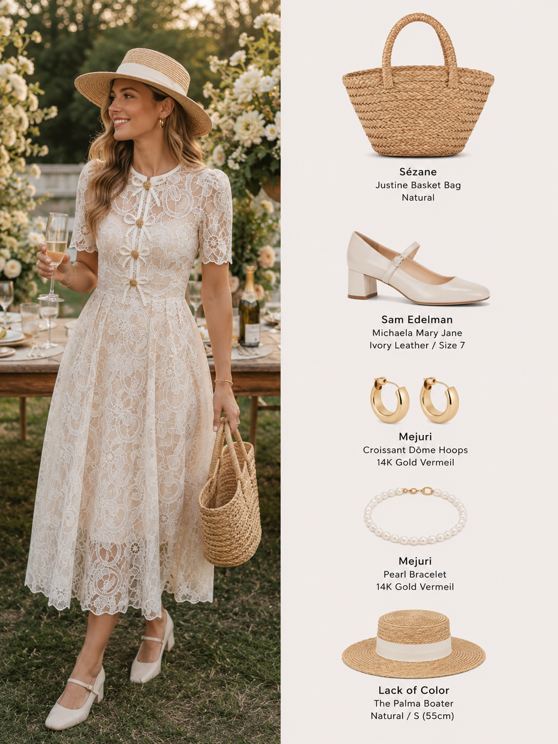 Cream Lace Bow Midi Dress – Romantic Puff Sleeve Summer Dress
