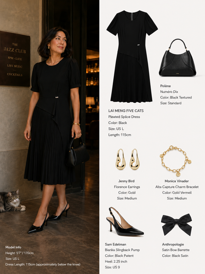 Chiffon Sleeves Pleated Midi Dress