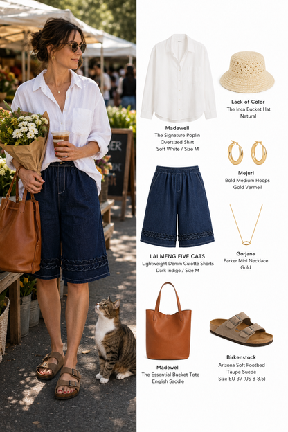 Lightweight Denim Culotte Shorts with Braided Hem