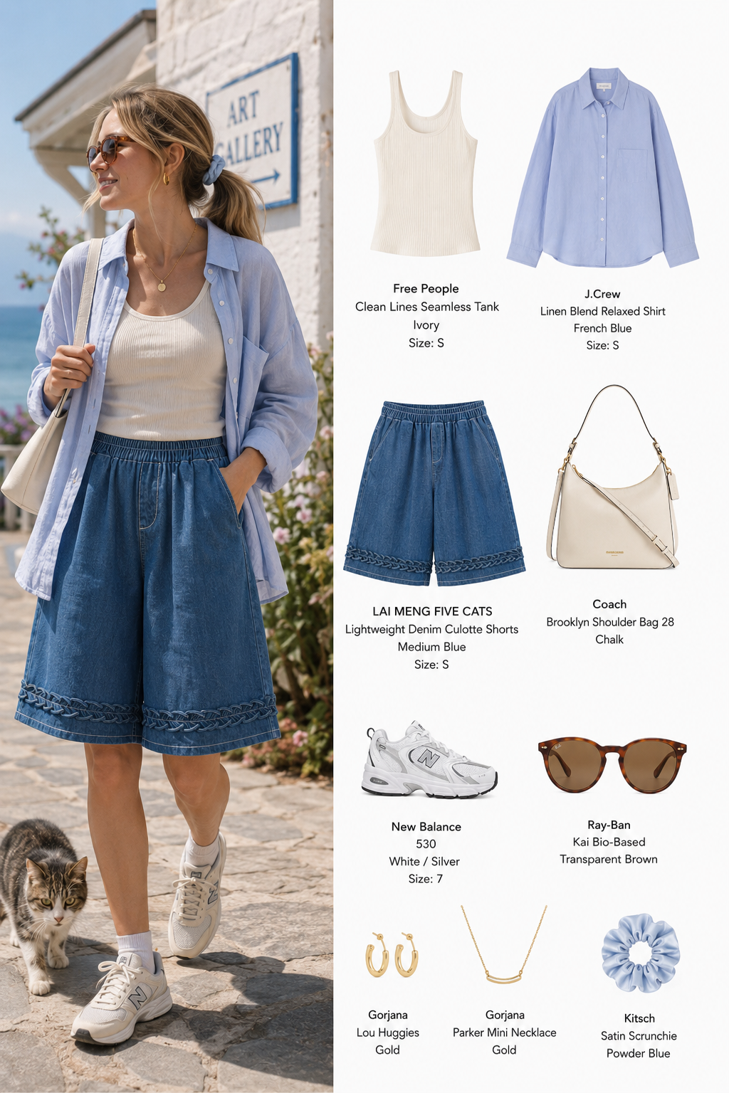 Lightweight Denim Culotte Shorts with Braided Hem