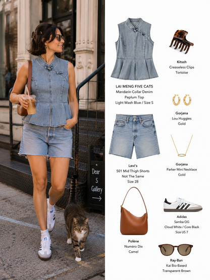 Mandarin Collar Denim Peplum Top