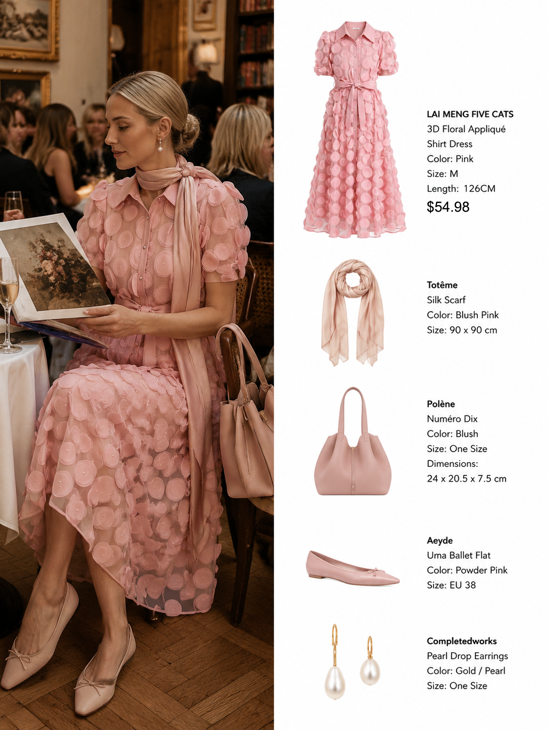 LAI MENG FIVE CATS Pink 3D Floral Midi Dress