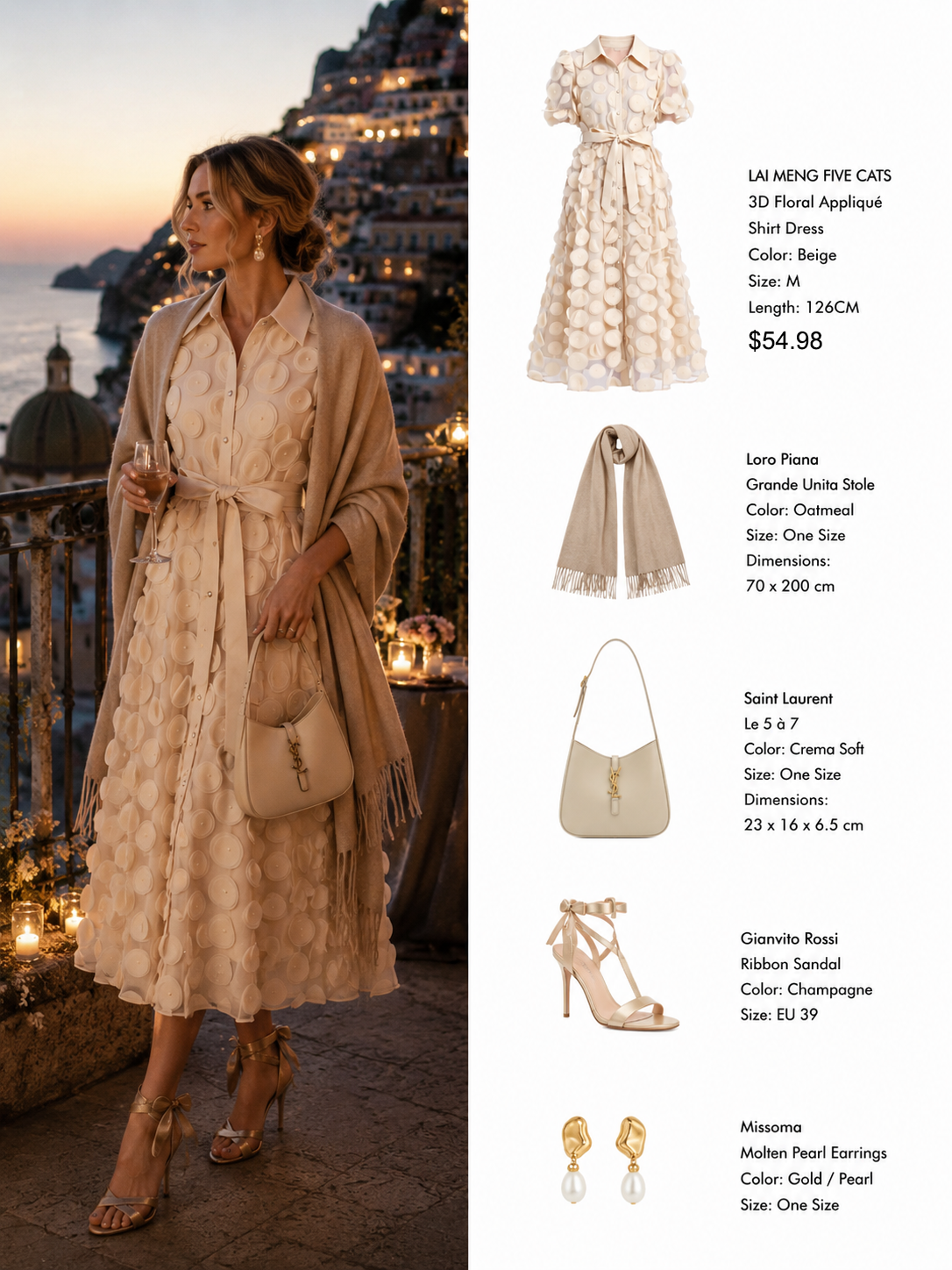 LAI MENG FIVE CATS Beige 3D Floral Midi Dress