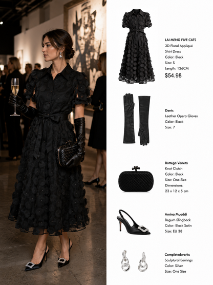 Black 3D Floral Midi Dress
