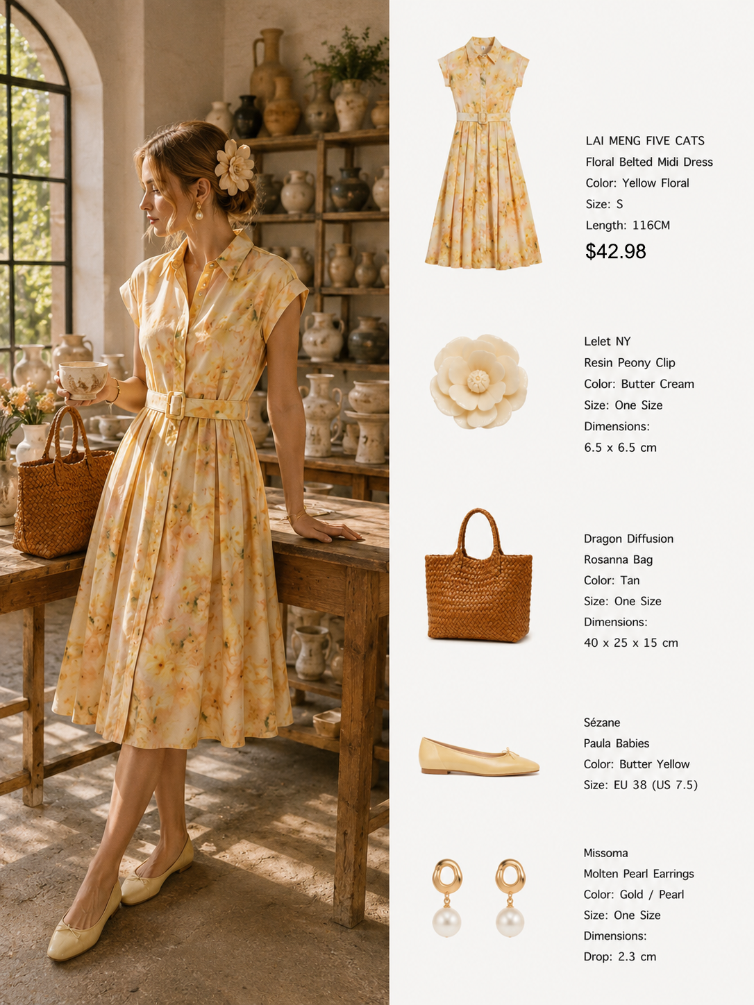 The Lemon Atelier Girl Printed Belted Midi Dress