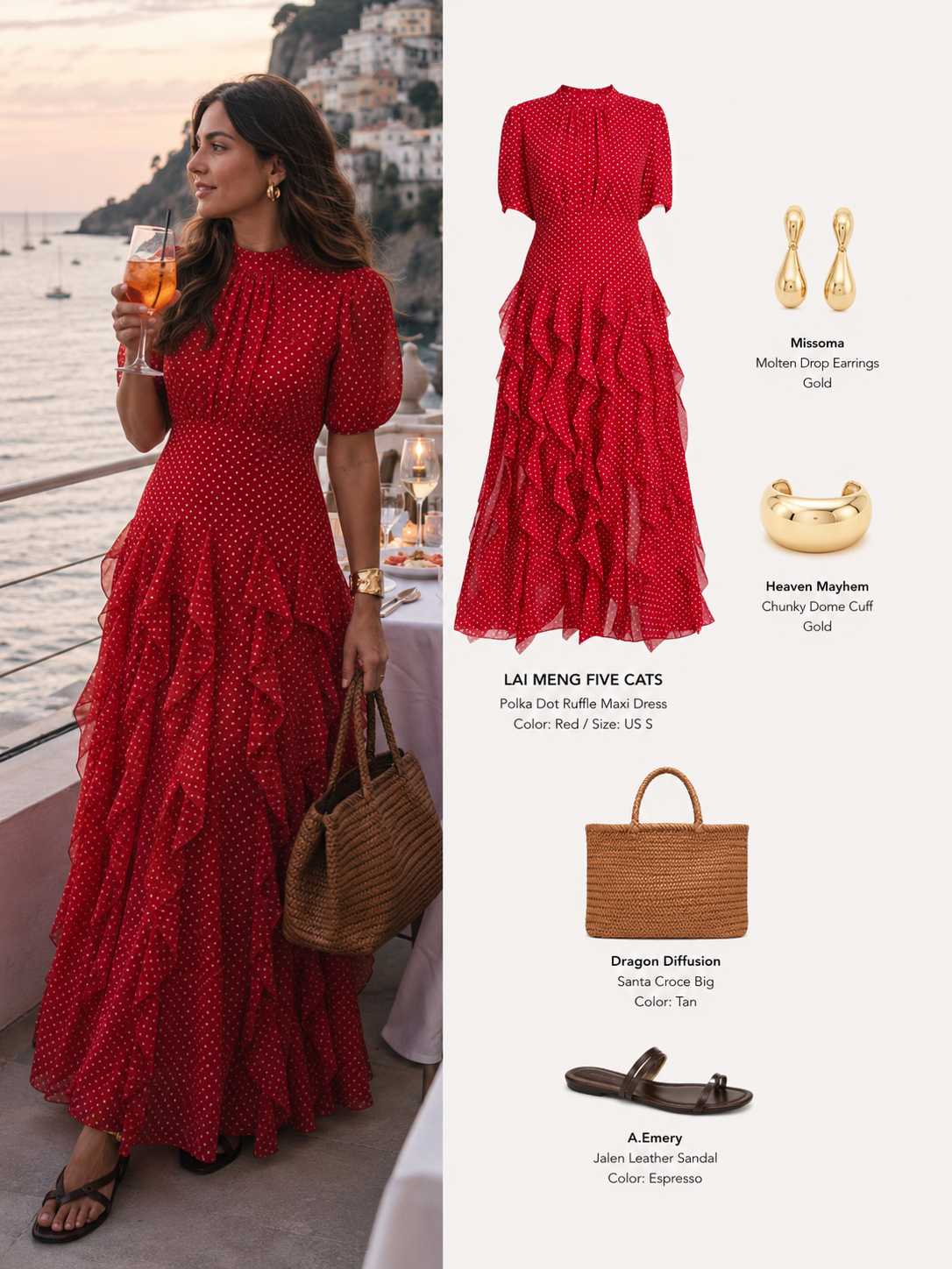 Polka Dot Ruffle Chiffon Maxi Dress