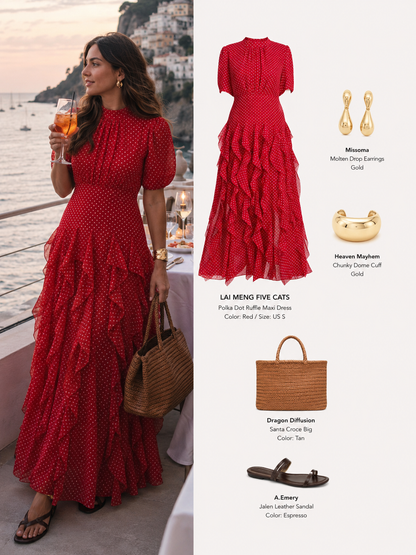Polka Dot Ruffle Chiffon Maxi Dress