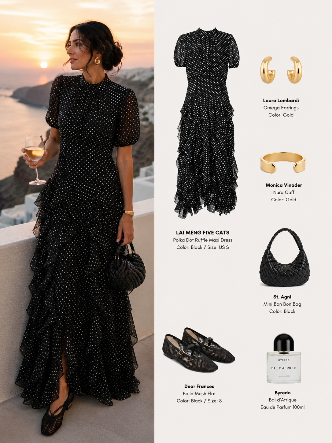 Black Polka Dot Ruffle Chiffon Maxi Dress