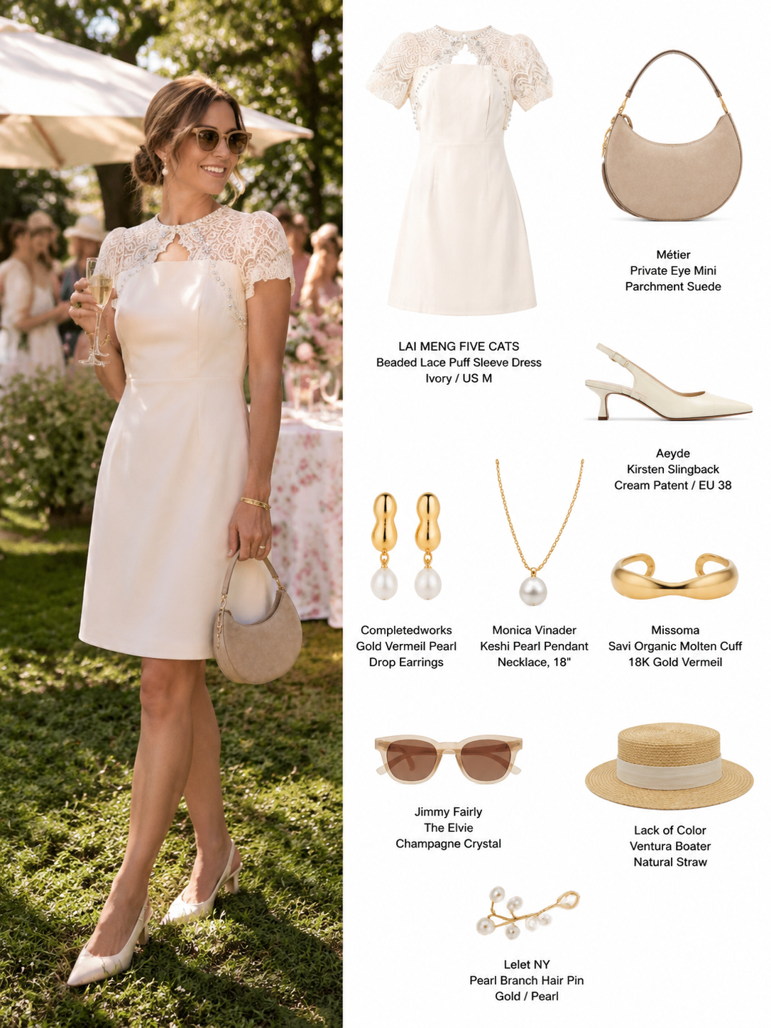 Ivory Beaded Lace Puff Sleeve Dress