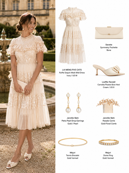 Sequin Lace Ruffle Midi Dress – Ivory