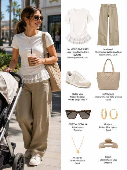 Lace Hem Ruched Tee – Ivory White