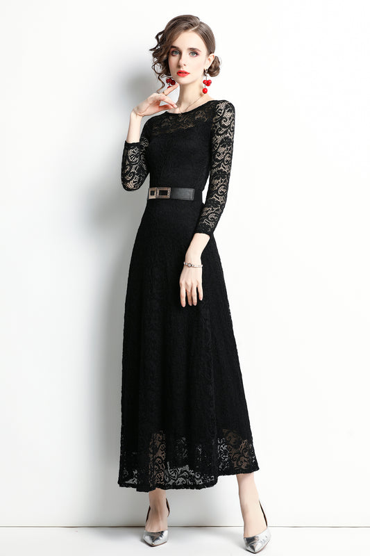 Women's Solid Floral Lace Bridesmaid Maxi Dress