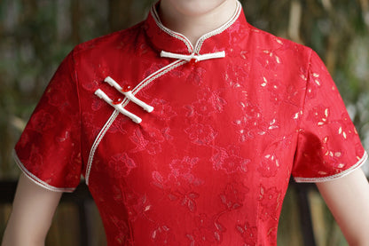 Women's Chinese Cheongsam Lace Embroidery Mini Dress