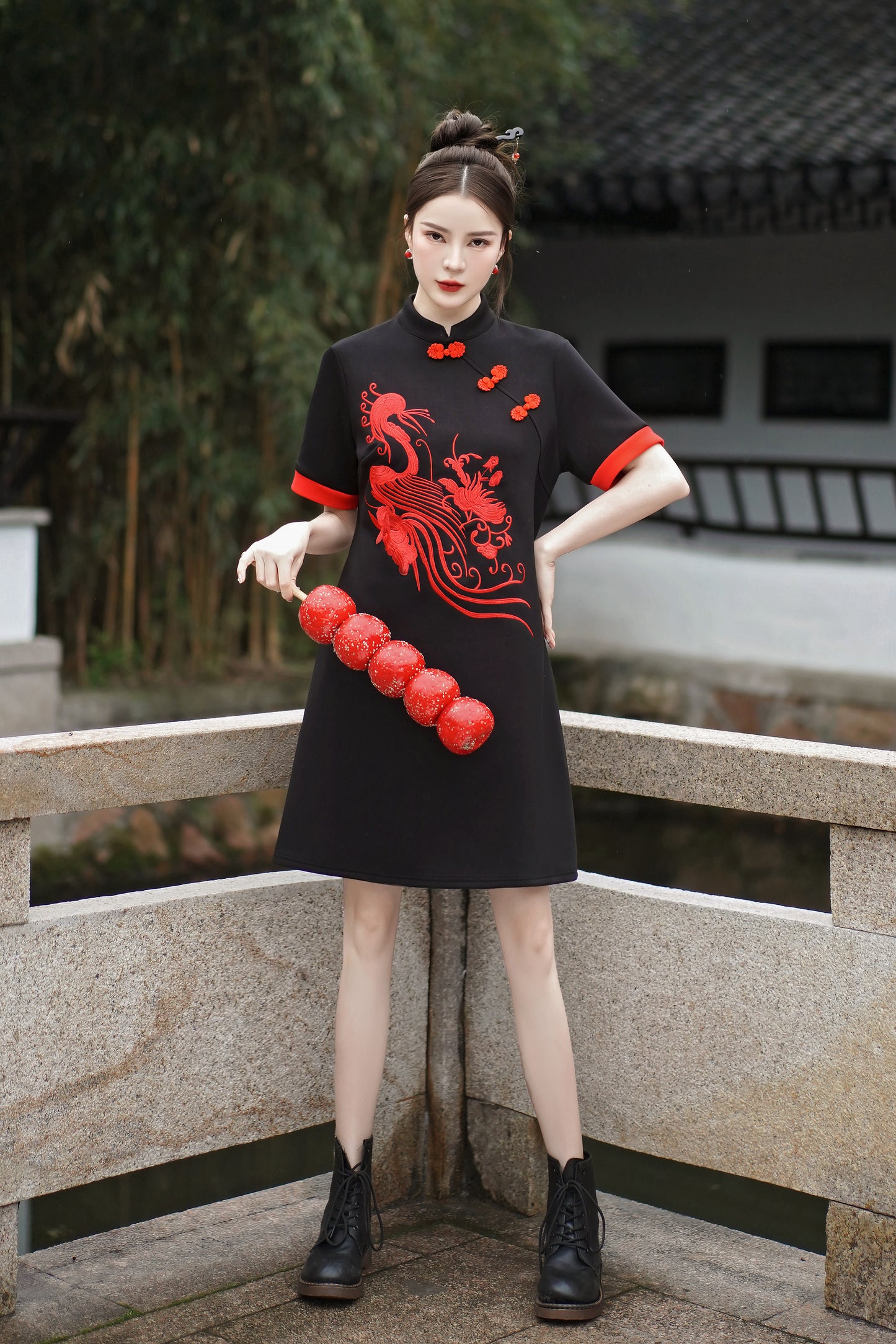 Women's Chinese Cheongsam Print Mini Loose Dress